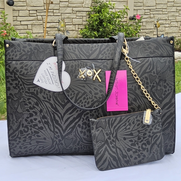 Betsey Johnson Handbags - Betsey Johnson Black and Gray Tote Bag with Gold Accents